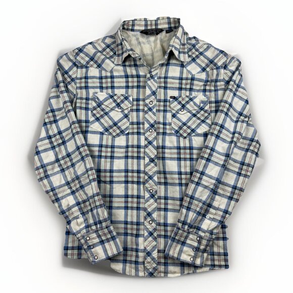 Salt Valley Western Shirt Men’s L White / Blue Plaid Button Up Long Sleeve Snap* - Picture 1 of 16